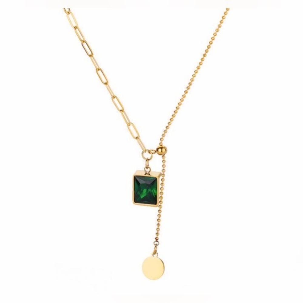 14k Emerald Necklace adjustable slide chain